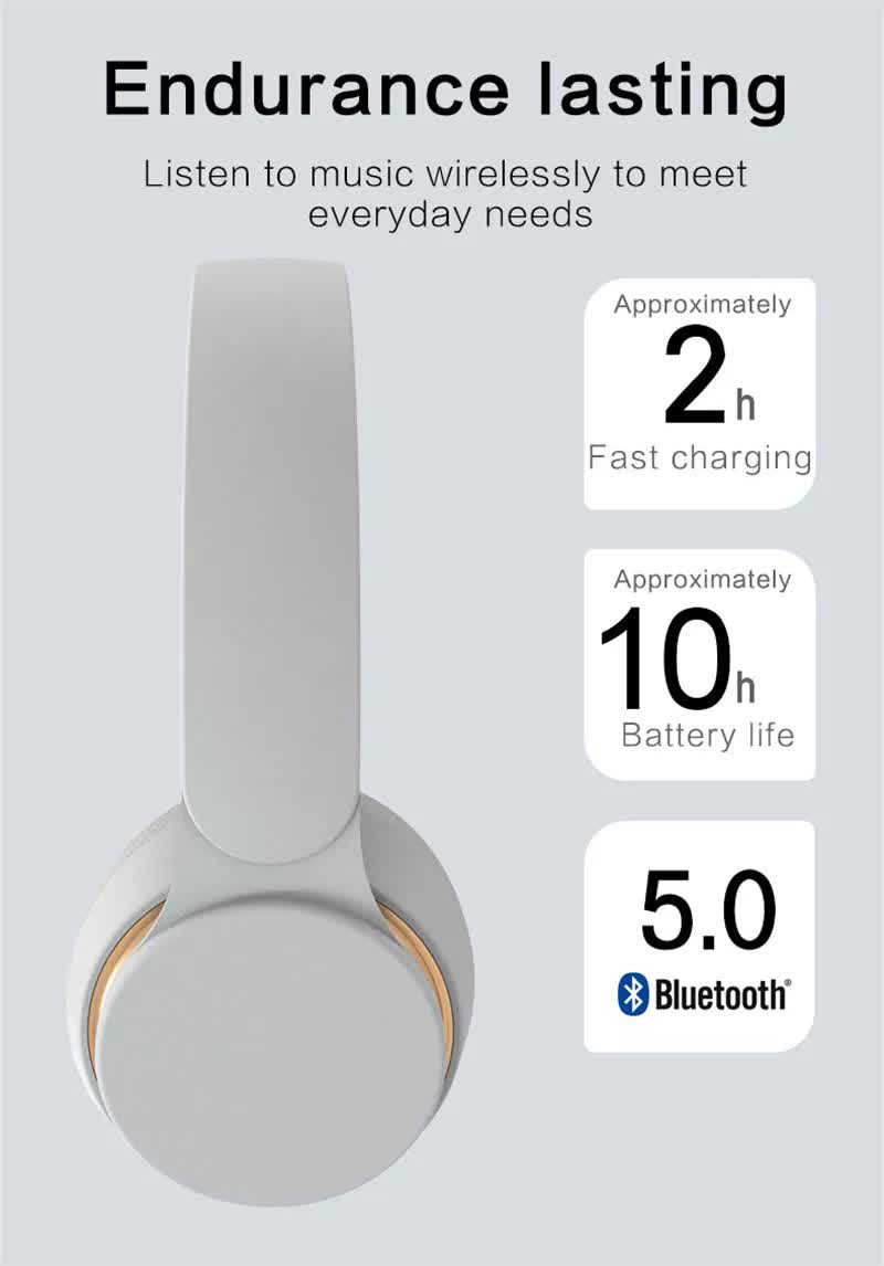 Black Wireless Bluetooth Headphones with Noise Reduction - Heavy Bass, Long Battery Life, TF Card Support