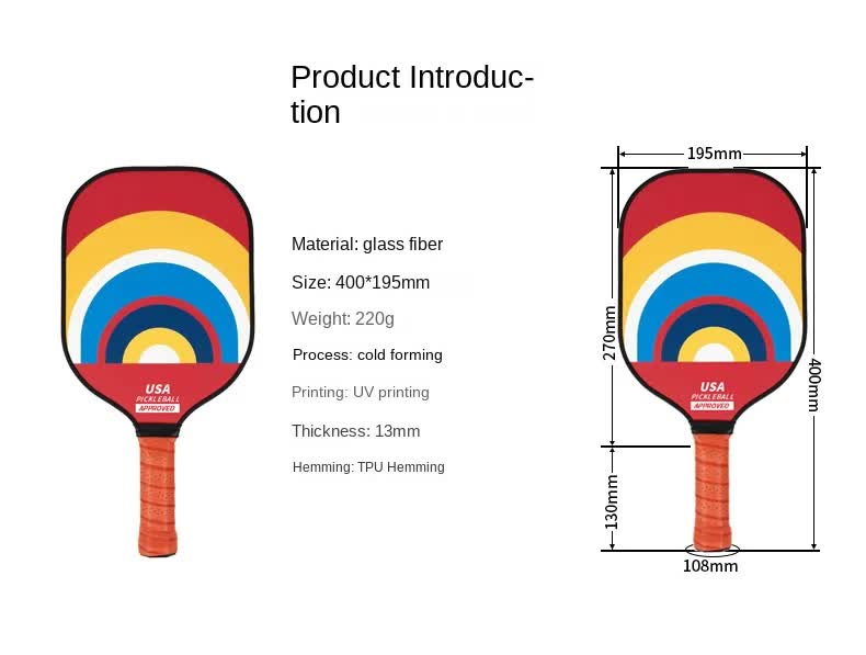 Style 1 Colorful Geometric Patterns Fiberglass Pickleball Paddle - Lightweight 220g with Anti-Slip TPU Grip for Outdoor Sports