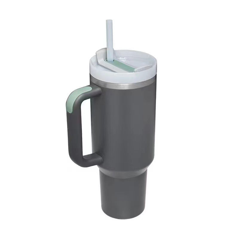 Grey 40oz Stainless Steel Tumbler with Handle & Straw - Large Capacity Insulated Travel Mug