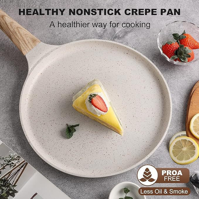 White 28cm Non-Stick Crepe Pan - Versatile Flat Skillet for Pancakes, Omelettes & Tortillas