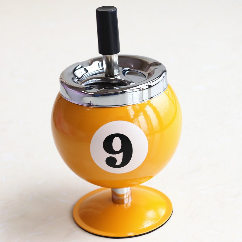 Billiard Ball Ashtray,Metal Covered Ash Holder with Anti-Fly Ash Design, Office Desk Decor(Yellow No. 9)