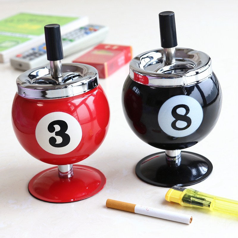 Billiard Ball Ashtray,Metal Covered Ash Holder with Anti-Fly Ash Design, Office Desk Decor(Green No. 1)
