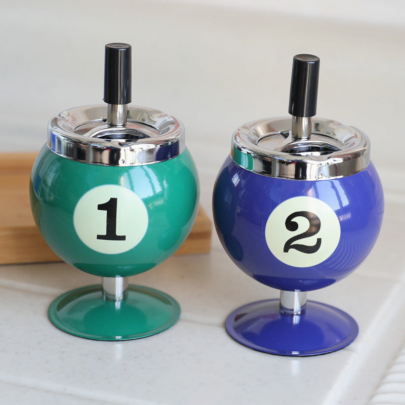 Billiard Ball Ashtray,Metal Covered Ash Holder with Anti-Fly Ash Design, Office Desk Decor(Green No. 1)