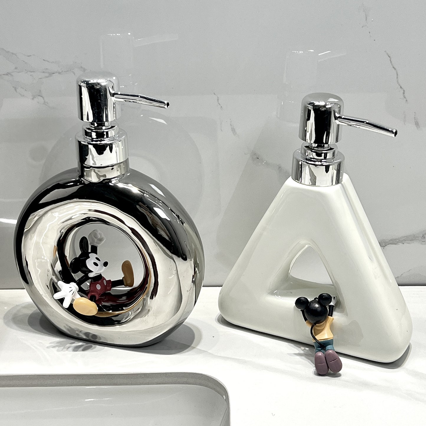 Modern Ceramic Soap & Lotion Dispenser - Unique Geometric Designs, 300ml Capacity(Donut lotion bottle milky white)
