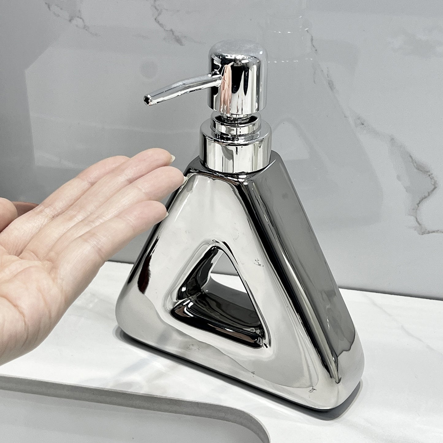 Modern Ceramic Soap & Lotion Dispenser - Unique Geometric Designs, 300ml Capacity(Donut lotion bottle milky white)