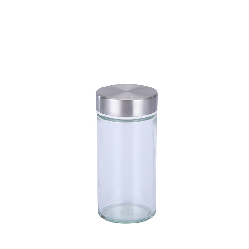 Modern stainless steel rounded corner rotating spice rack with 16 empty glass jars (88 ml each)