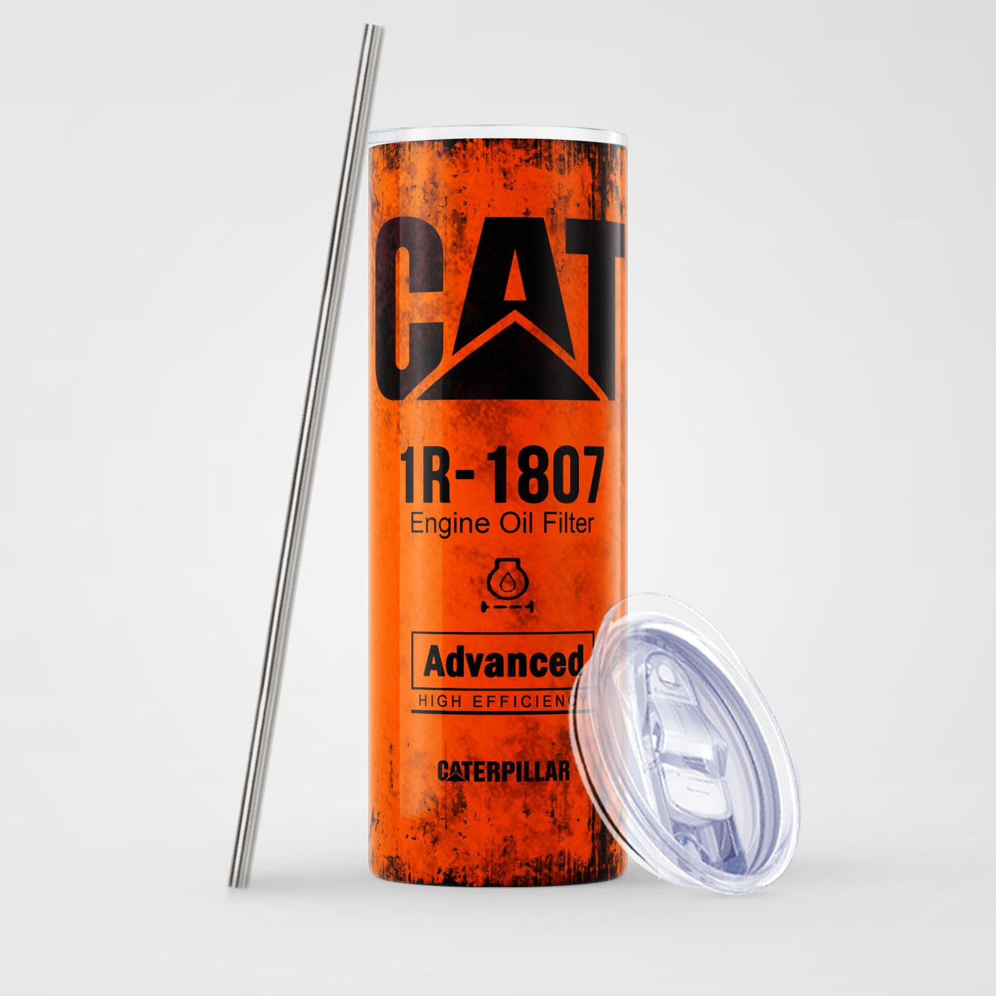 Orange Skinny Tumbler (591ml) - Fun CAT Oil Filter Replica for Construction Fans