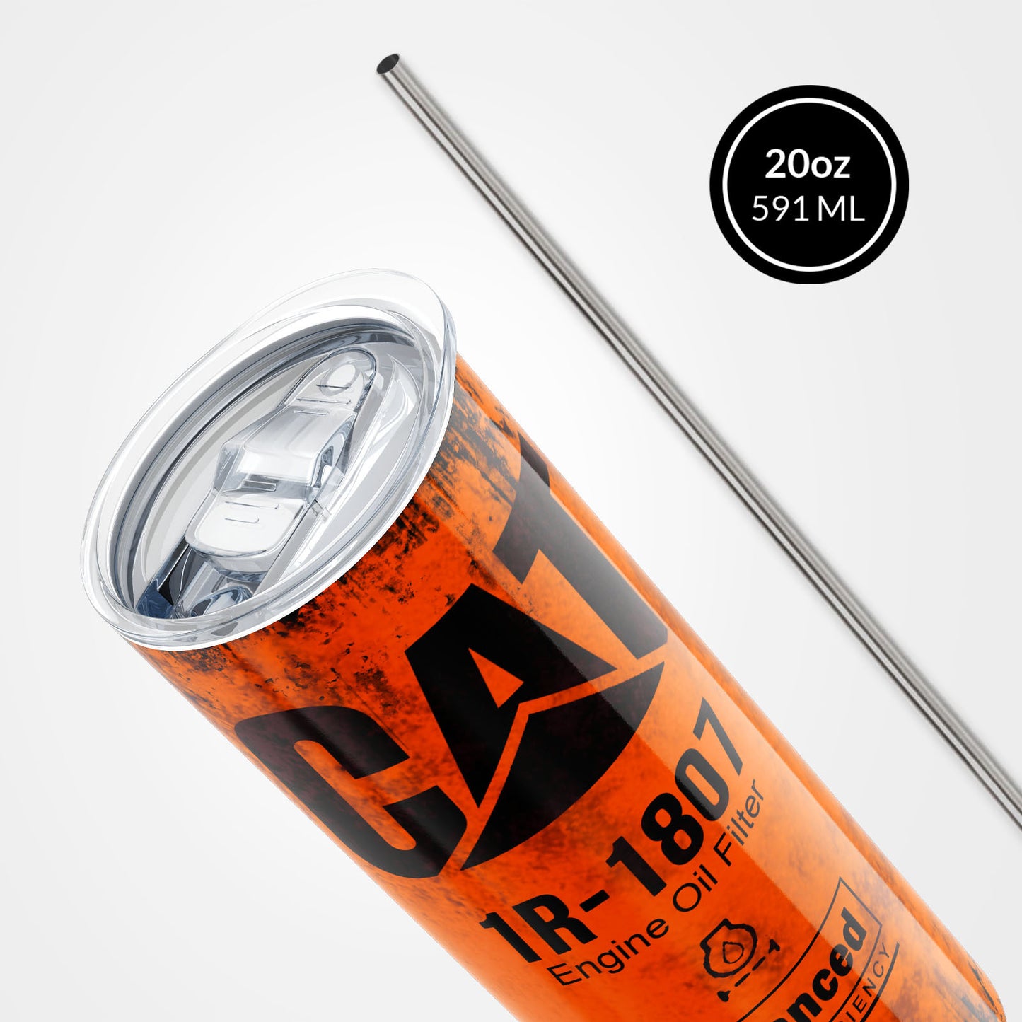 Orange Skinny Tumbler (591ml) - Fun CAT Oil Filter Replica for Construction Fans