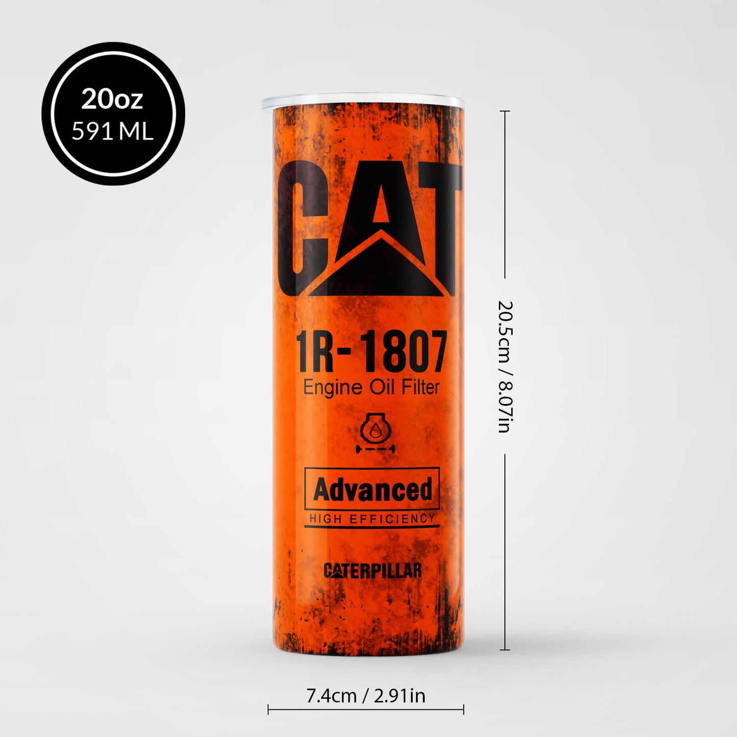 Orange Skinny Tumbler (591ml) - Fun CAT Oil Filter Replica for Construction Fans