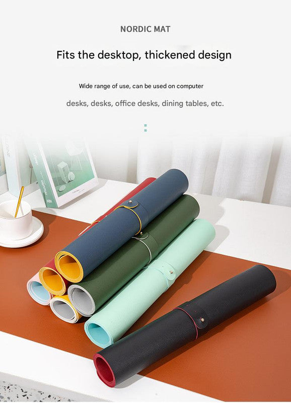 2 PCS Reddish brown/gray Extra-Large Leather Table Mat for Study & Work - Pad for Students & Office Use (60x30cm)