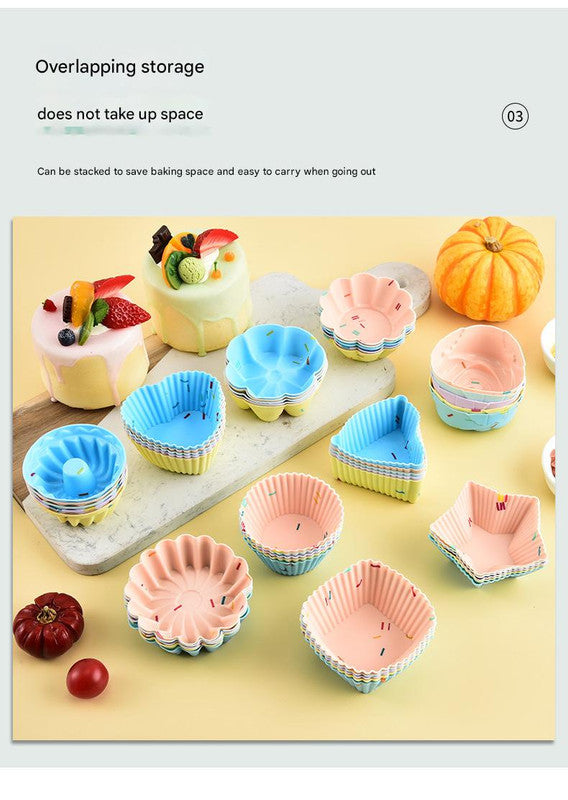 Style 4 Silicone Mini Cake Molds (30 Pack) - For Cupcakes, Desserts (7.5x7.5x2.5cm)