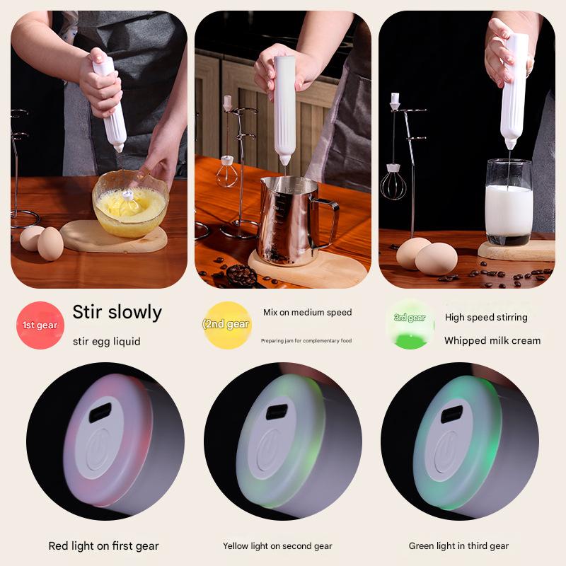 Green USB Rechargeable Milk Frother - 3-Speed Handheld Electric Whisk with Stand