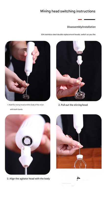 Green USB Rechargeable Milk Frother - 3-Speed Handheld Electric Whisk with Stand