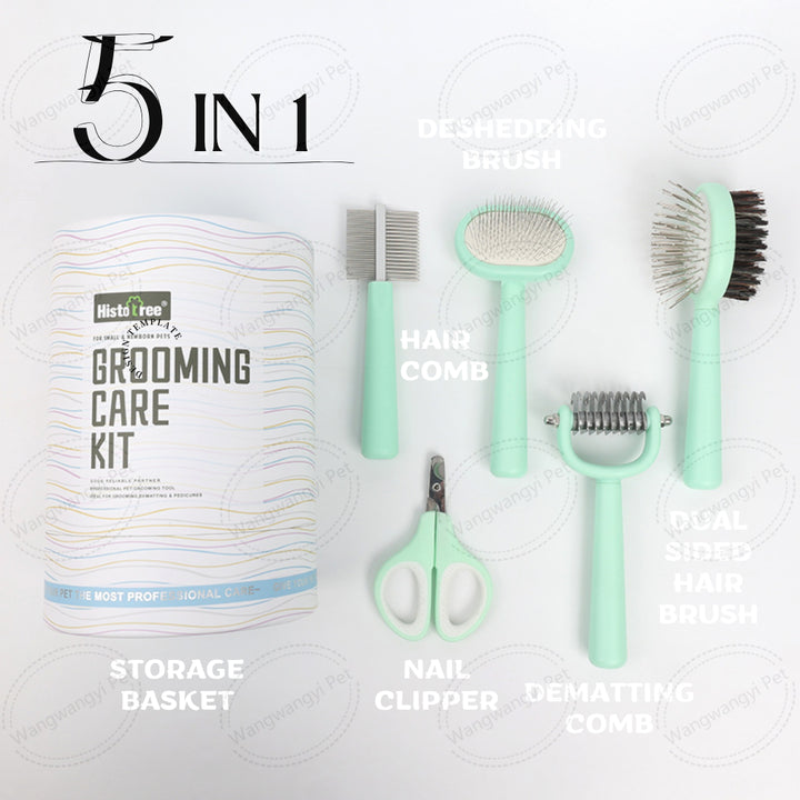 Green And Blue Complete 5-in-1 Pet Grooming Care Kit - Professional Deshedding Brushes, Combs & Nail Clippers Set for Dogs & Cats