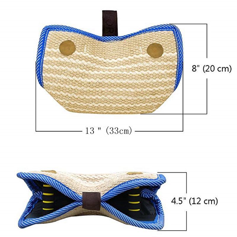 Green and Khaki Heavy Duty Jute Dog Bite Pillow - Professional Training Tug Toy with 3 Handles for Schutzhund, K9, Agility & Bite Work