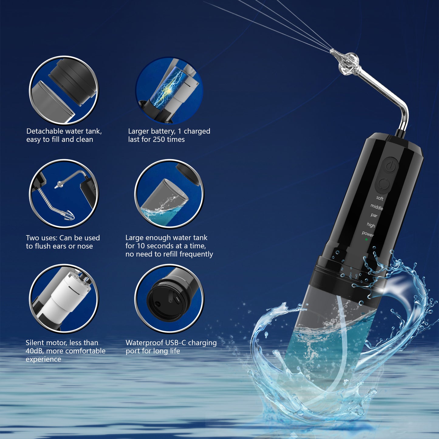 Electric Ear Wax Removal Kit & Nasal Irrigator - 4 Modes, IPX7 Waterproof(black)