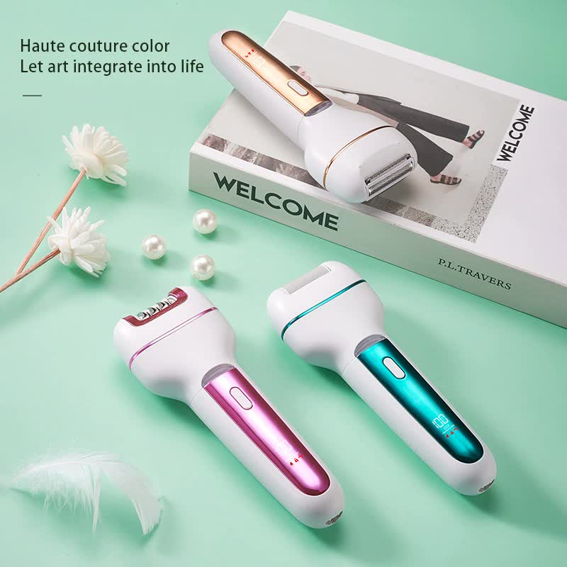 3-in-1 Ladies Electric Epilator, Shaver & Callus Remover with LED Display - Rechargeable & Waterproof(Gold)