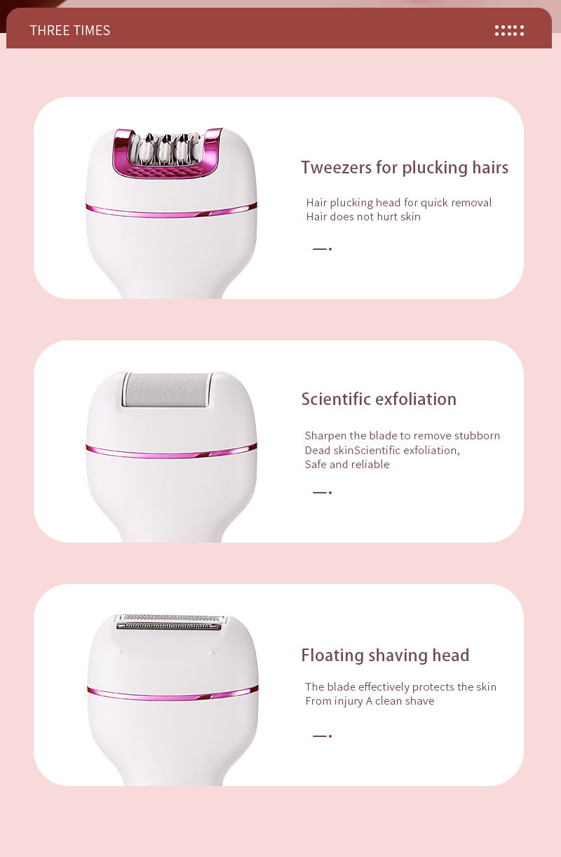 3-in-1 Ladies Electric Epilator, Shaver & Callus Remover with LED Display - Rechargeable & Waterproof(Gold)