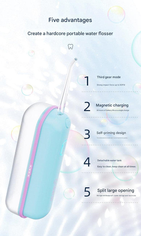 Mini Portable Oral Irrigator - IPX68 Waterproof, UV Sterilization, 3 Modes, Magnetic Charging(white)
