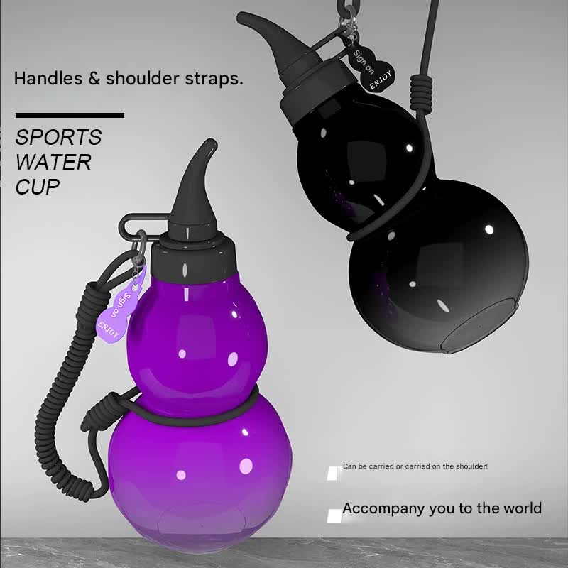 Unique Gourd-Shaped Sports Water Bottle - 800ml Tritan Material, Leakproof with Carry Strap(gold)