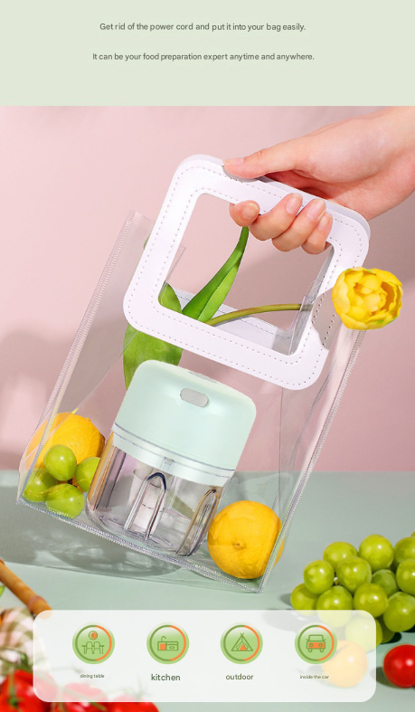 White Compact Cordless Electric Mini Food Chopper Set - USB Rechargeable Garlic Masher & Veggie Dicer (100ml & 250ml)