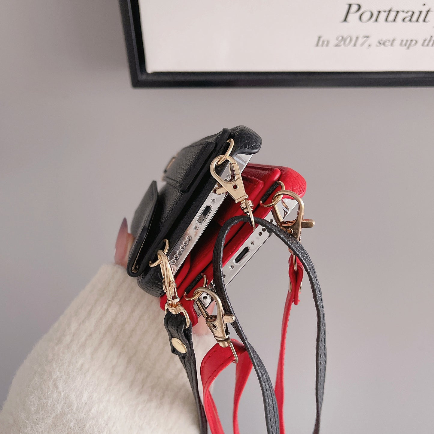 Red Chic PU Leather Crossbody Wallet Case for iPhone 16 Pro Max - Card Holder with Detachable Strap & Finger Ring Grip