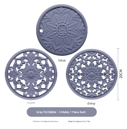Elegant Floral Silicone Trivet Mat Set (3-Pack, Dark Blue) - Heat Resistant, Non-Slip Kitchen Hot Pads & Pot Holders