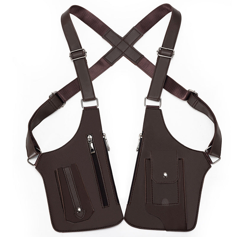 Brown Urban Tactical Anti-Theft Shoulder Holster Bag - Secure Multi-Pocket Chest Rig for Men