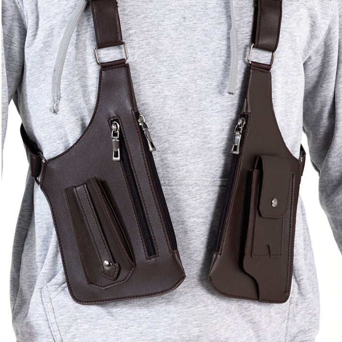 Brown Urban Tactical Anti-Theft Shoulder Holster Bag - Secure Multi-Pocket Chest Rig for Men