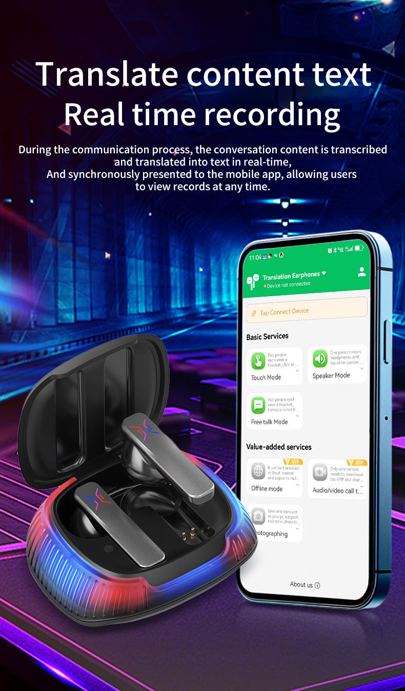 White Smart AI Translator Earbuds - Bluetooth 5.3, Noise Reduction & LED Charging Case
