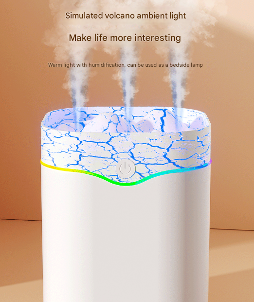 Brown Volcano Style 2L Cool Mist Humidifier - Triple Nozzle with RGB LED & Quiet Operation
