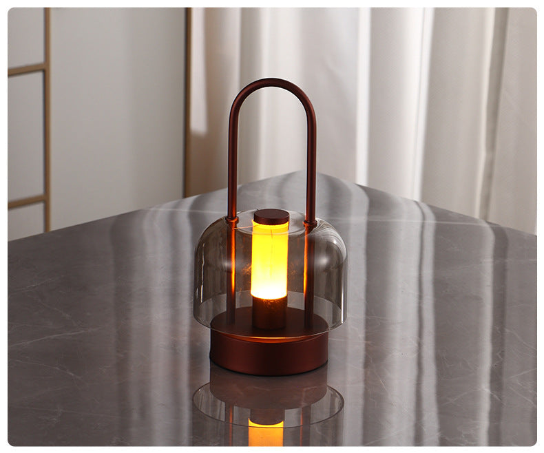 Red Modern Portable LED Mushroom Table Lamp - Rechargeable Touch Control Night Light with 3 Color Modes & Stepless Dimming