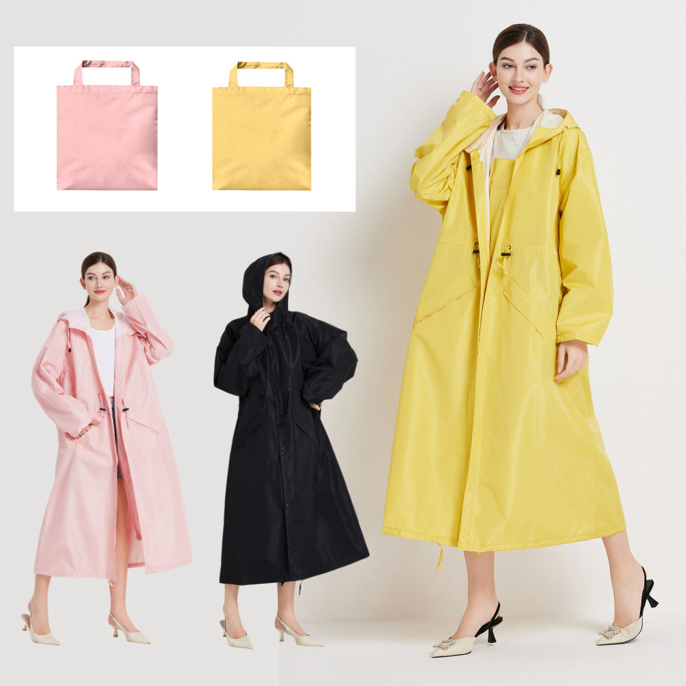 Size XL Dark Blue Women's Chic Lightweight Waterproof Raincoat - Long Hooded Packable Rain Jacket with Pouch
