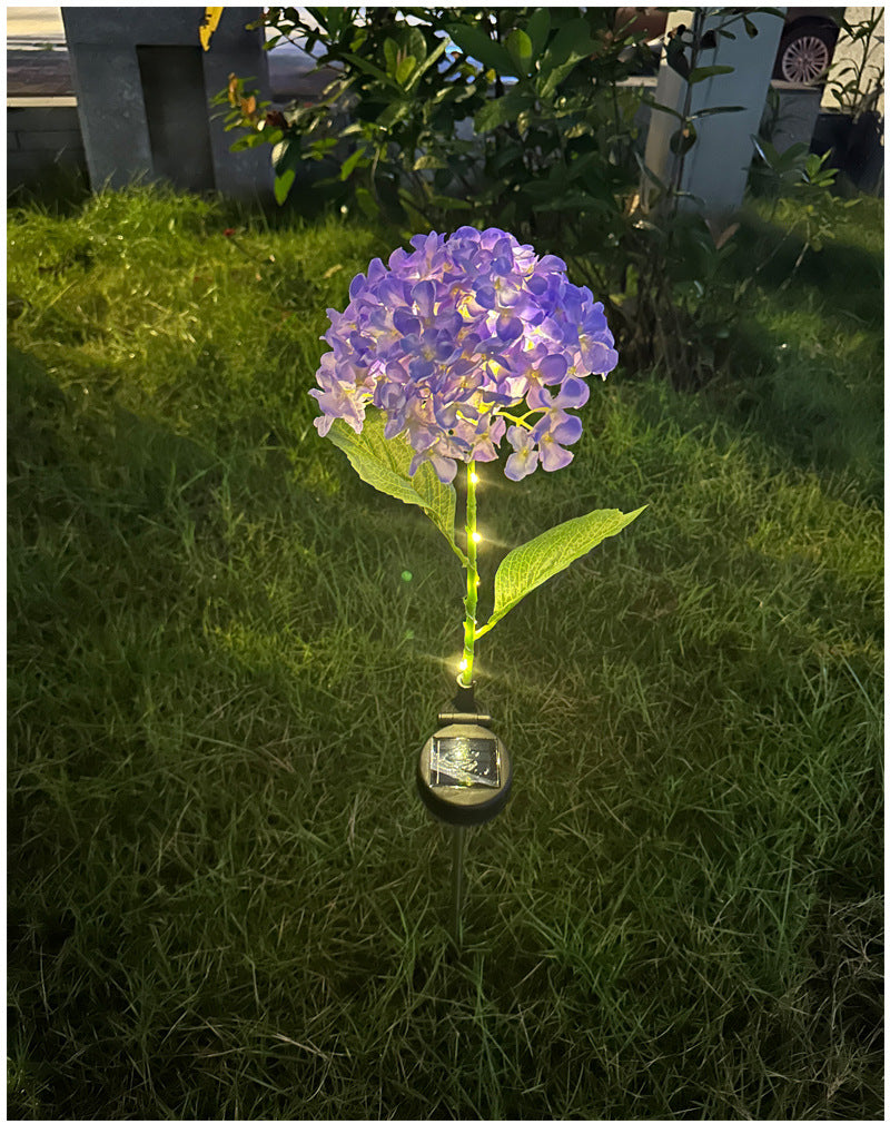 Purple Solar Powered Hydrangea Flower Stake Light - Realistic LED Garden Decor Lamp for Pathway Patio Yard