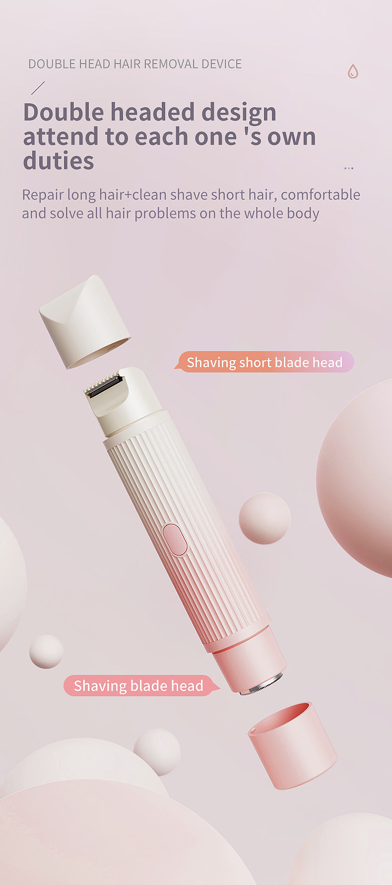 Gradient Pink Portable 2-in-1 Electric Lady Shaver & Bikini Trimmer - Rechargeable Wet & Dry Body Hair Remover