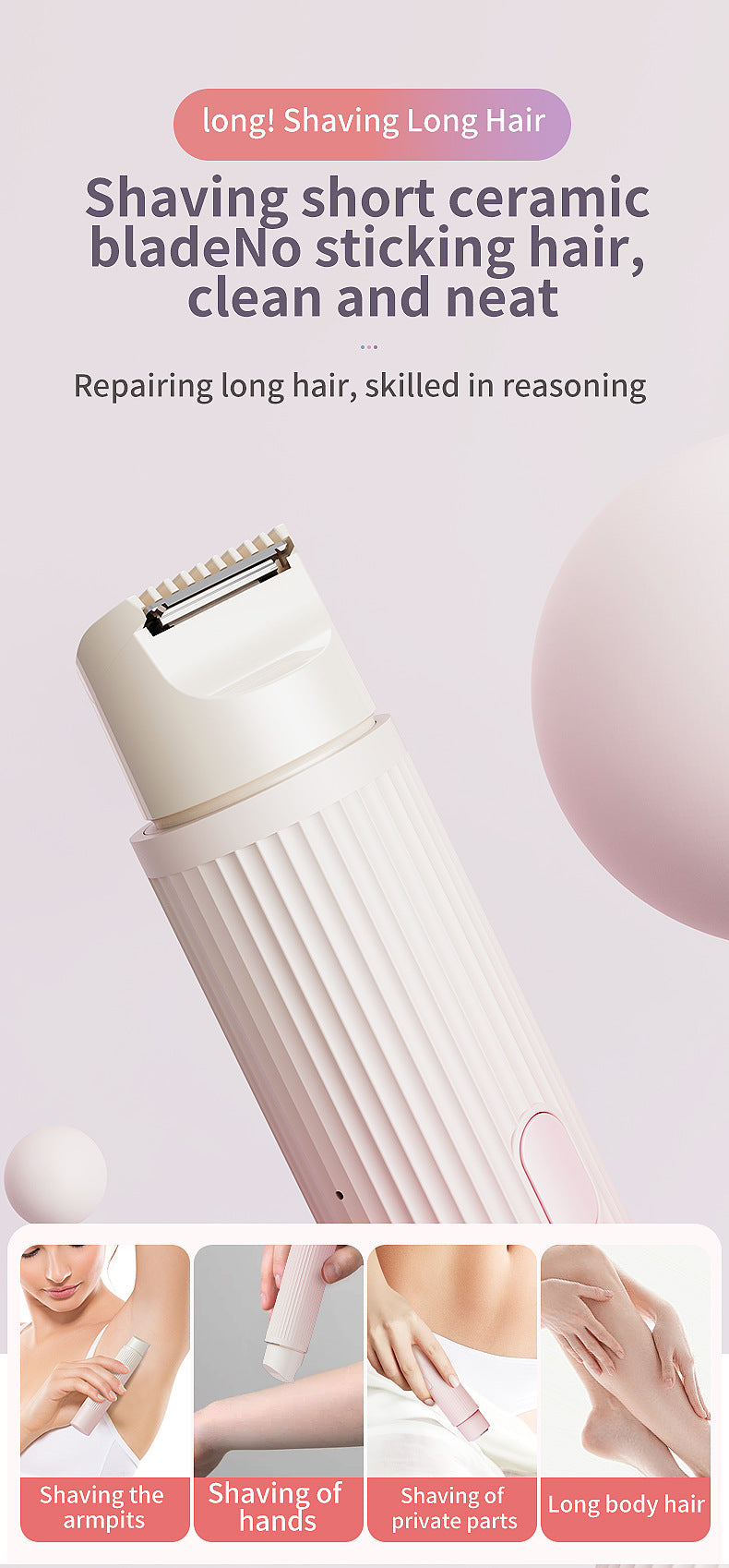 Gradient Pink Portable 2-in-1 Electric Lady Shaver & Bikini Trimmer - Rechargeable Wet & Dry Body Hair Remover