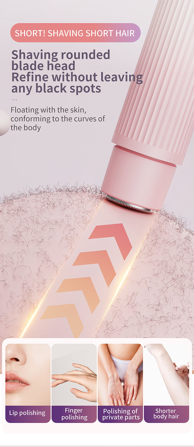 Gradient Pink Portable 2-in-1 Electric Lady Shaver & Bikini Trimmer - Rechargeable Wet & Dry Body Hair Remover