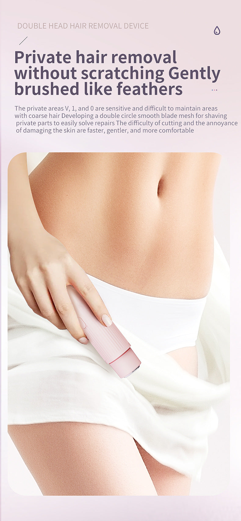 Gradient Pink Portable 2-in-1 Electric Lady Shaver & Bikini Trimmer - Rechargeable Wet & Dry Body Hair Remover