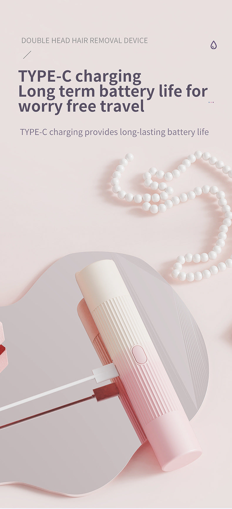 Gradient Pink Portable 2-in-1 Electric Lady Shaver & Bikini Trimmer - Rechargeable Wet & Dry Body Hair Remover