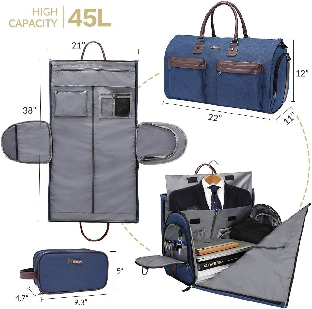 Black 45L Garment Duffel Bag - Men's Travel Suit Bag - Carry On Weekender