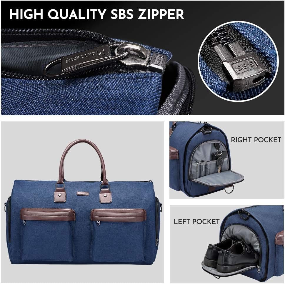 Black 45L Garment Duffel Bag - Men's Travel Suit Bag - Carry On Weekender