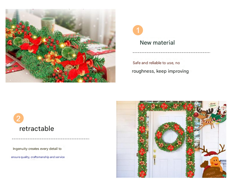 Red Festive Pre-Lit Christmas Garland - 2.7M / 9FT Holiday Decoration with Warm LED Lights, Poinsettias & Berries