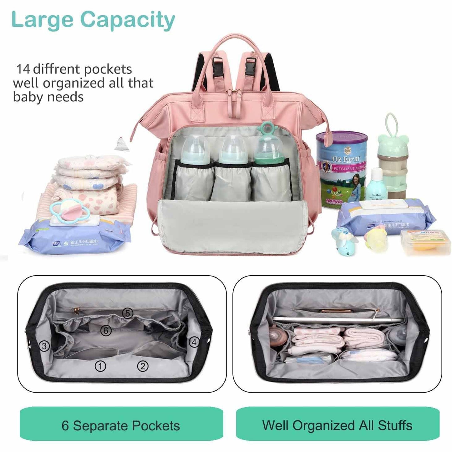 Black Large Capacity Waterproof Baby Diaper Bag with Anti-Theft Pocket - Mommy Bag for Children's Folding Stroller Storage