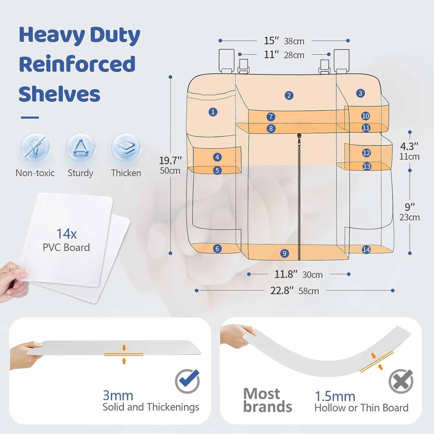 Dark grey Foldable Baby Crib Storage Hanging Bag - Large Capacity Organizer for Cribs and Changing Tables