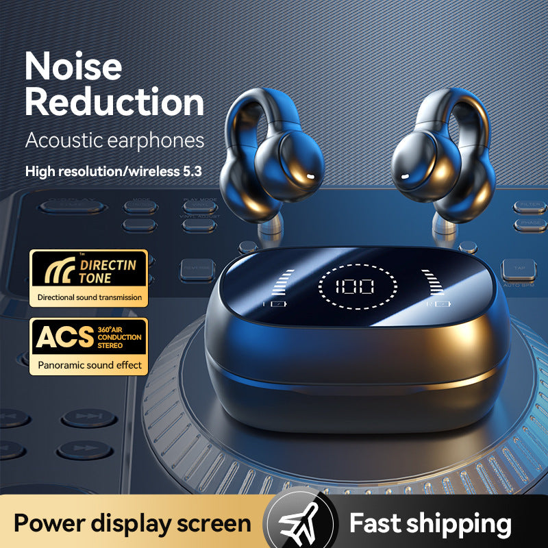 Skin color Open-Ear Ear-Clip Wireless Earbuds, Bluetooth 5.3 Headphones with LED Digital Display, Hi-Fi Stereo Sound & HD Mic for Sports and Calls