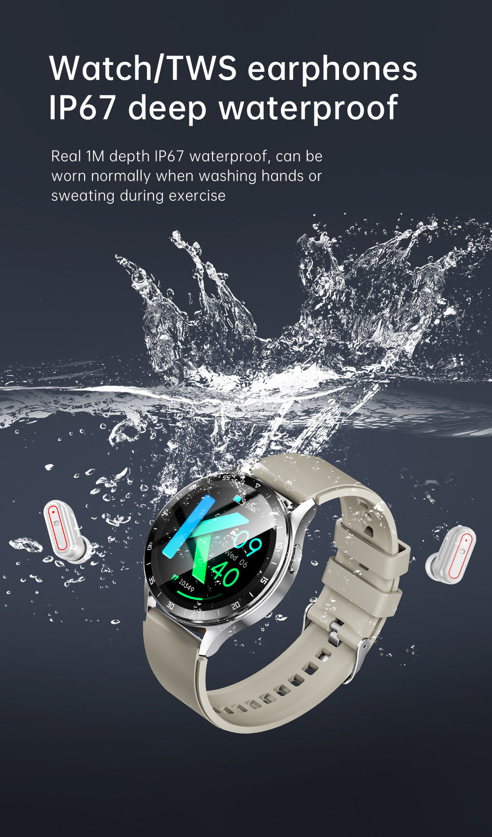 2-in-1 Smartwatch with Built-in TWS Earphones - IP67 Waterproof, Health Monitoring & CNC Metal Design(Green leather)