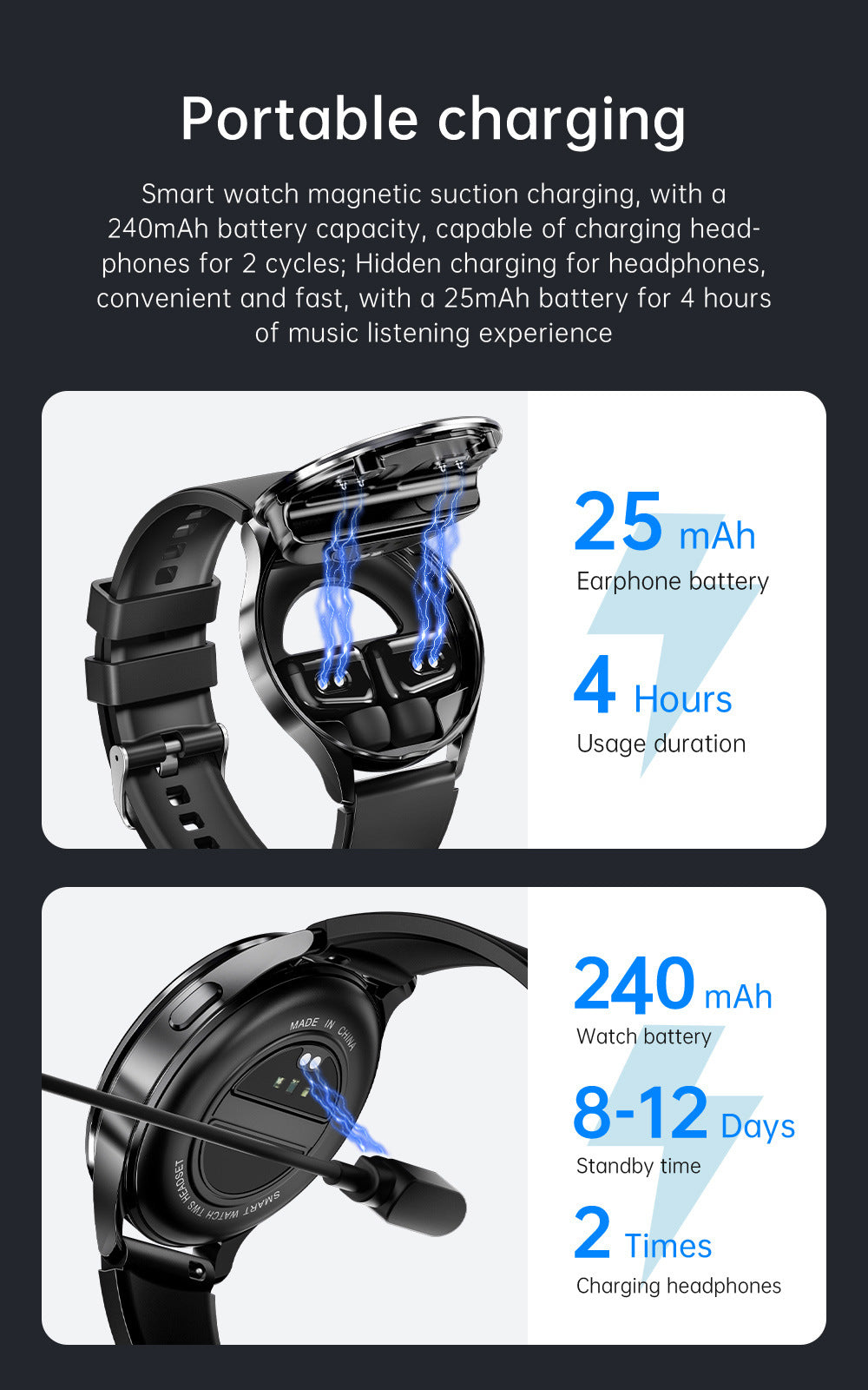 2-in-1 Smartwatch with Built-in TWS Earphones - IP67 Waterproof, Health Monitoring & CNC Metal Design(Green leather)