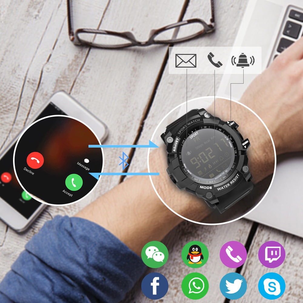 Rugged Sports Smartwatch - 50M Waterproof, 24H 3D Pedometer, Bluetooth Notifications & Long Battery Life(Black with white text)