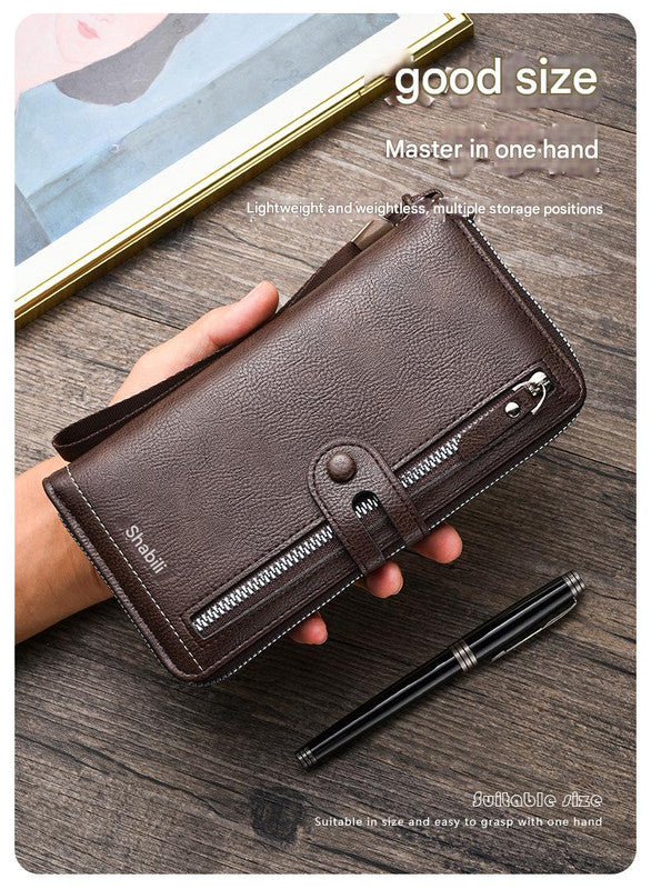 Two pieces High-Capacity PU Leather Clutch Wallet - Unisex Design with Wrist Strap, Zipper & Multiple Card Slots(black)