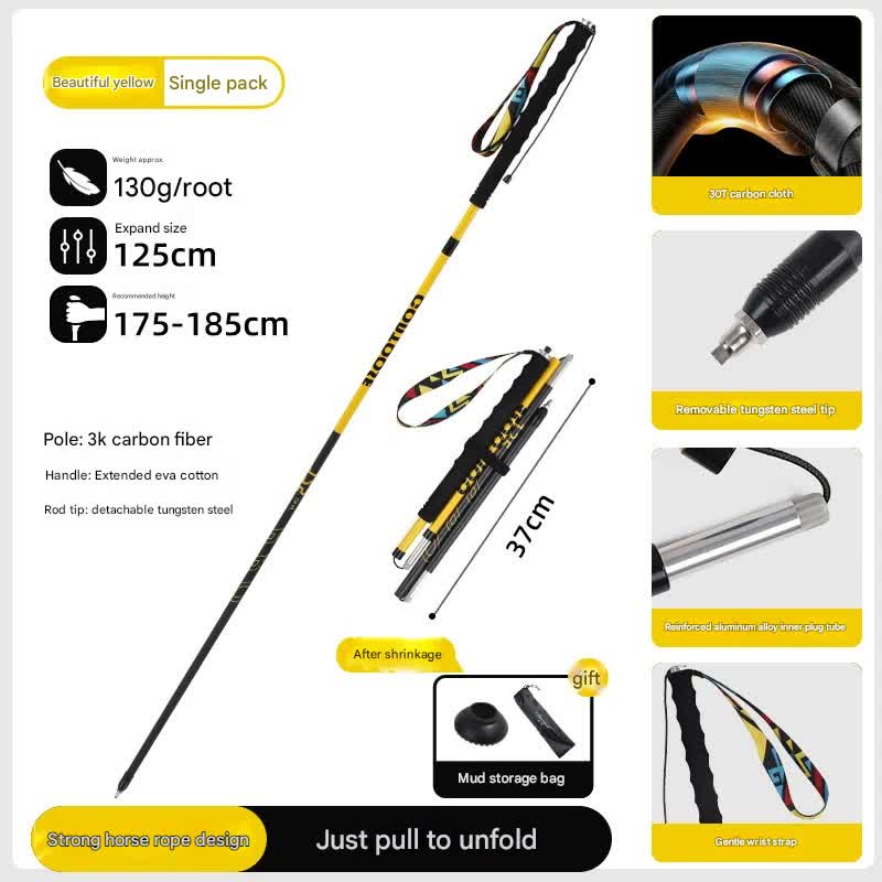 Ultralight Carbon Fiber Foldable Trail Running & Hiking Pole(yellow Recommended height range 175-185cm)